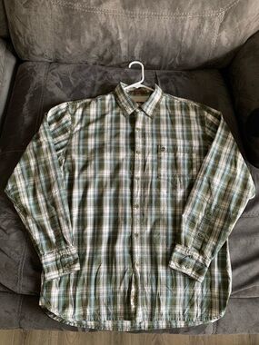 Timbaland Men's Green Plaid Button-Down Shirt Large